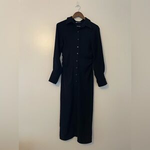 Zara Midi Long Sleeve Collard Normcore Basics Shirt Dress Size Small
